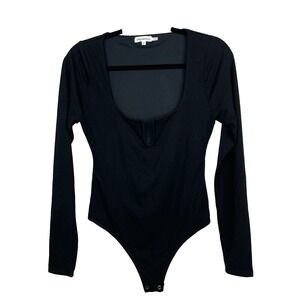 Good American Bodysuit Womens 2 US Medium Thong Black Long Sleeve U Ring Chest
